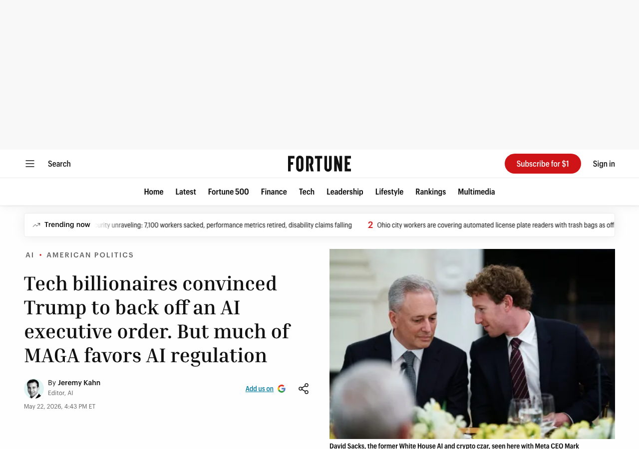 Fortune — tech billionaires convinced Trump to back off AI executive order